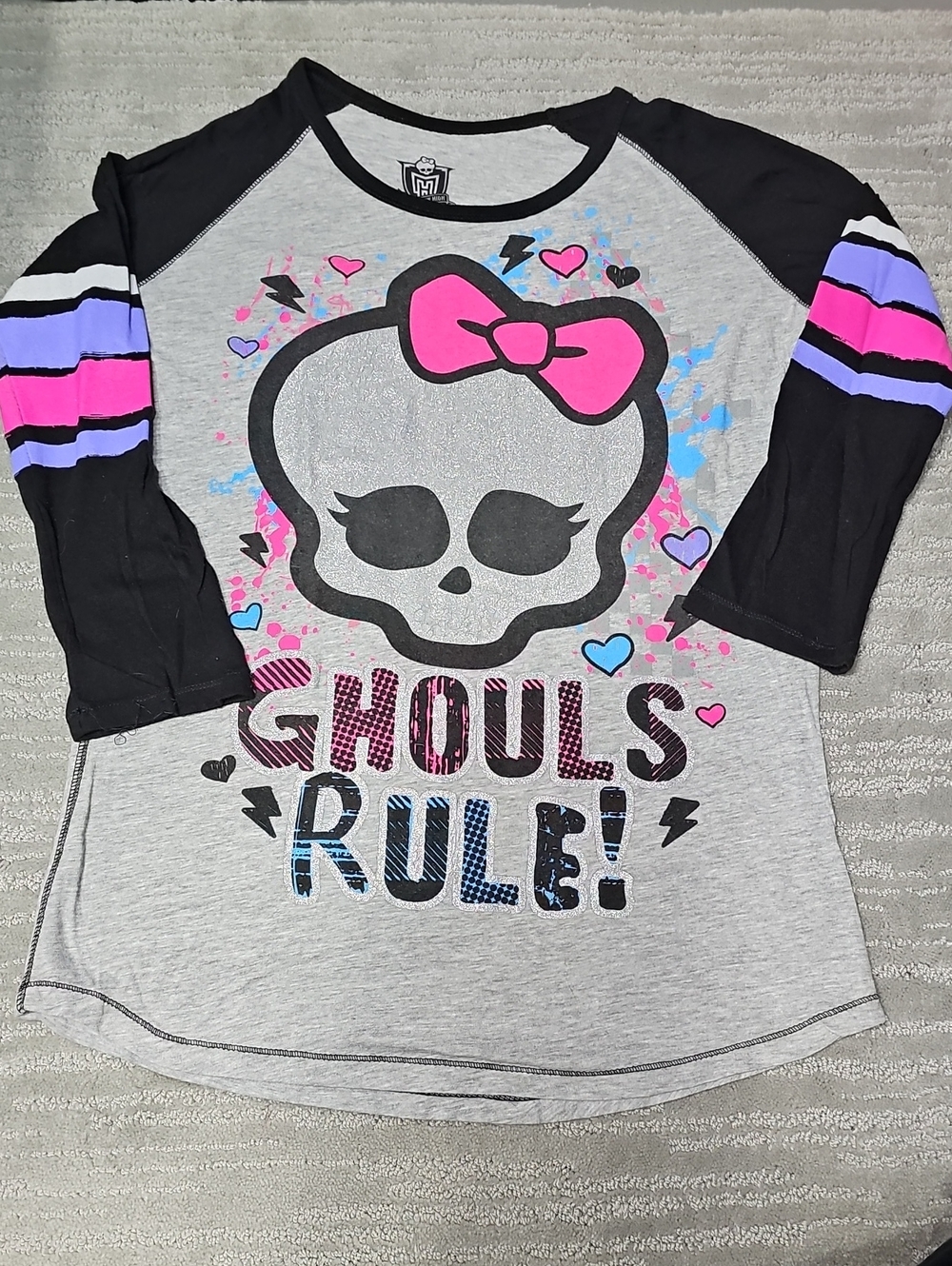 Monster High VTG by Mattel 2012 XL Ghouls Rule Raglan Baseball Jersey EUC